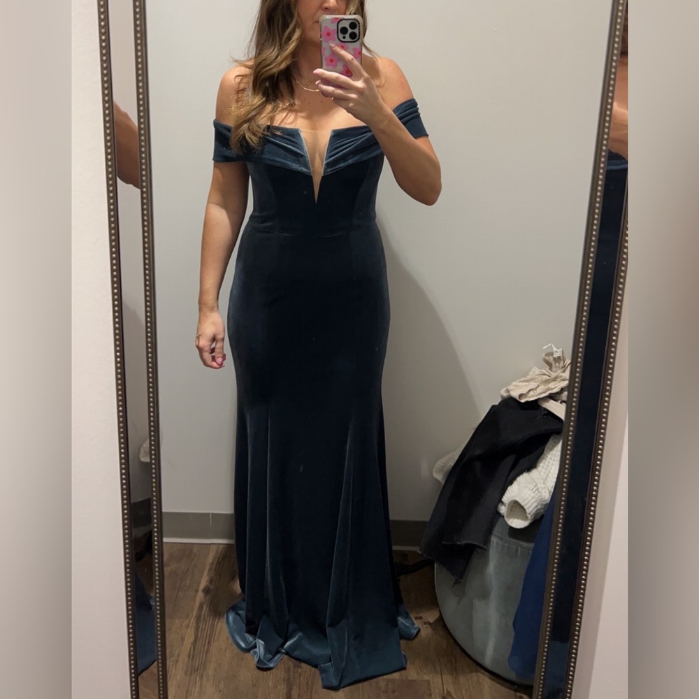 Water steel Blue stretch velvet dress